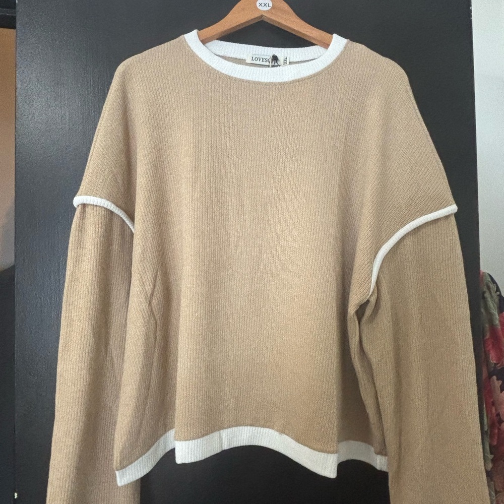 Lovers + Friends Beige Sweater with White Accents
